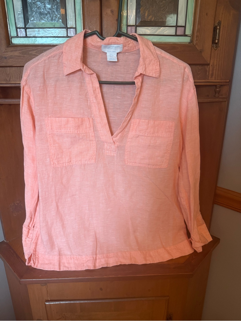 Martha Stewart Collection 100 Linen Split Neck Top S Martha Stewart Collection 100 Linen Split Neck Top S